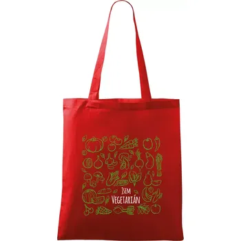 Nákupní taška Jsem vegetarián - zelenina ve čtverci - Taška bavlněná - 42 x 38 cm ( Červená )