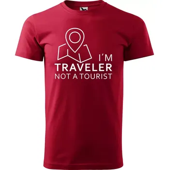 Sablio Tričko s potiskem I´m a traveler not a tourist - červené 5XL