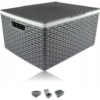 Úložný box Košík PH 42,5x35x19,5cm s víkem RATTAN šedá
