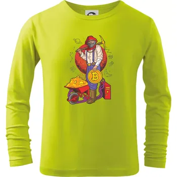 Chlapecké tričko Horník těží bitcoiny - Triko dětské Long Sleeve - 158 cm/12 let ( Limetková )