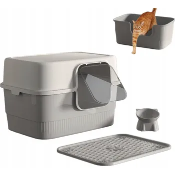 Toaleta pro kočku UZAVŘENÁ VELKÁ TOALETA PRO KOČKY KOČIČÍ TOALETA NA STELIVO PRO KOČKY + MISKA PRO ZVÍŘATA