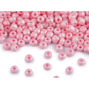 Rokajl 6/0 - 4 mm neprůhledný, střední, 55 růžová sv. perleťové