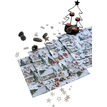 ubrus Textilní prostírání Vánoce - 4 ks - domečky