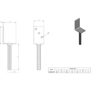 Tesařské kování Patka kotevní do betonu otevřená, 60 x 100 x 200 mm, STALCO