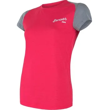 Dámské termoprádlo triko krátké dámské SENSOR MERINO ACTIVE PT LOGO magenta/šedé