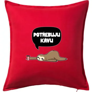 Polštář Potřebuju kávu lenochod - Polštář 50x50 - 50x50 - Pouze potah ( Červená )
