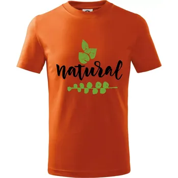Natural - nápis v listech - Tričko dětské bavlněné - 98 cm / 2 roky ( Oranžová )
