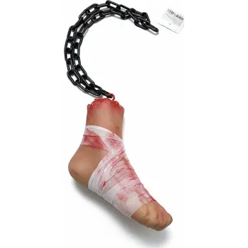 Party dekorace Dekorační uťatá noha s řetězem a obvazy – Halloween 60 cm