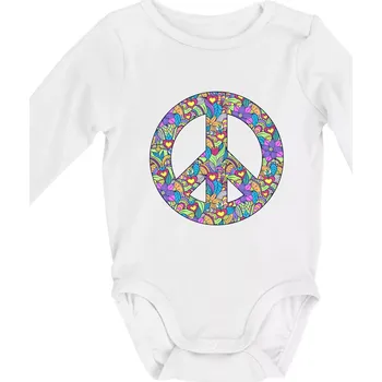Peace symbol mandela - Body kojenecké s dlouhým rukávem - Dlouhý r. 3-6 měs ( Bílá )