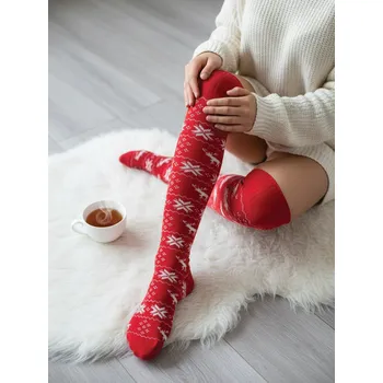 Dámské punčochy Červené dámské nadkolenky se vzorem RED se šňůrkou, VELIKOST UNI