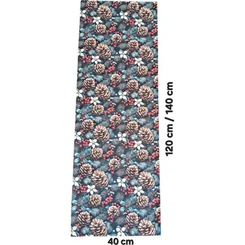 ubrus Vánoční set: Běhoun na stůl + 4 ks prostírání - tmavě modrá s motivem šišek - 40 x 120 cm