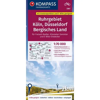 KOMPASS Fahrradkarte 3367 Ruhrgebiet, Köln, Düsseldorf, Bergisches Land 1:70.000