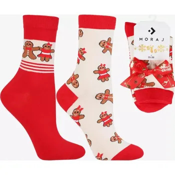 Dámské ponožky Dámské vánoční ponožky CSLS300-046 - 2 páry - 38-41 / natural/červená