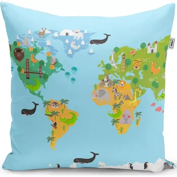 Polštář Sablio Polštář Zvířecí mapa světa - 50x50 cm