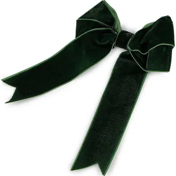 Vánoční dekorace Vánoční mašle sametová dvojitá 13x18 cm, malé, 4 zelená tmavá