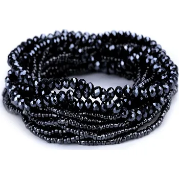 Náramek Pružné náramky z rokajlu a broušených korálků sada 18 ks, malé, 3 šedá hematit