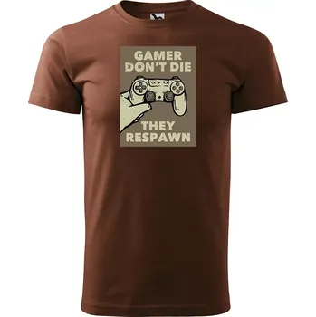 Pánské tričko Sablio Tričko s potiskem Gamer don´t die, they respawn - hnědé S