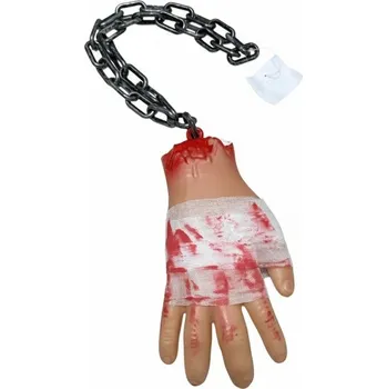Party dekorace Dekorační uťatá ruka s řetězem a obvazy – Halloween 60 cm