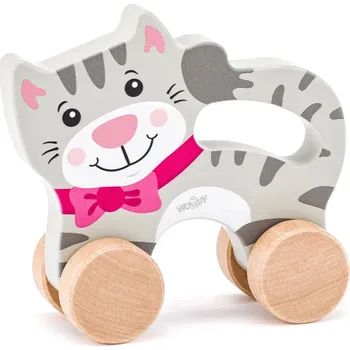 Dřevěná hračka WOODY DŘEVO Kočka na kolečkách s držadlem baby *DŘEVĚNÉ HRAČKY* | 444749