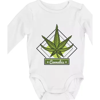 Cannabis list kosočtverec - Body kojenecké s dlouhým rukávem - Dlouhý r. 6-12 měs ( Bílá )