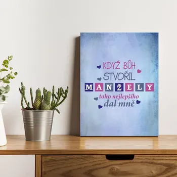 Plechová cedule Sablio Dárková cedulka Když Bůh stvořil manžely: 30x40 cm