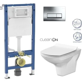 WC sada GEBERIT DuofixBasic s chromovým tlačítkem DELTA51 + WC CERSANIT CLEANON CARINA + SEDÁTKO 458.103.00.2 CA3