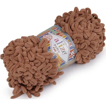 Pletací příze Alize Puffy Fine 100 g, barva 48 (261) hnědá koňak