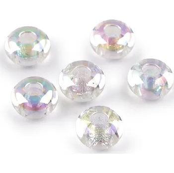 Korálek Plastové korálky s velkým průvlekem Ø13 mm s AB efektem, velké, 1 transparent