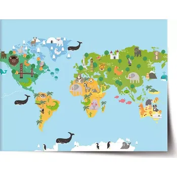 Plakát Sablio Plakát Zvířecí mapa světa - 60x40 cm