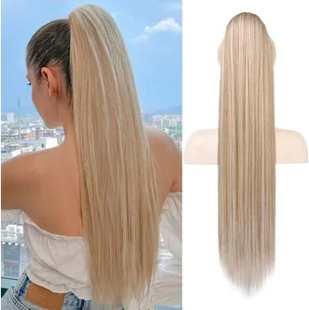 Čelenka REECHO Prodlužování culíku, 28" dlouhý rovný příčesek se stahovací šňůrkou, syntetický příčesek do