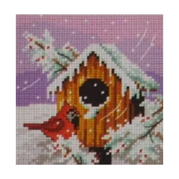 Textilie Předloha vyšívací Budka zima 15x15cm (Gobelínové plátno (stramín) s natištěným obrázkem s motivem Budka zima. Kreativní předloha od výrobce Orchidea. Bavlněná vyšívací předloha s rozměry 15 x 15 cm. Kód výrobce: 2308.)