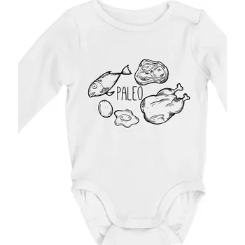 Kojenecký body Paleo - kuře a ryba - Body kojenecké s dlouhým rukávem - Dlouhý r. do 3 měs ( Bílá )