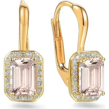 Náušnice Zlaté morganitové náušnice s diamanty 0,110 ct IZBR895MN + dárkové balení LUXUS zdarma