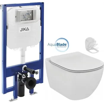 WC sada JIKA předstěnový instalační 8 cm systém bez tlačítka + WC Ideal Standard Tesi se sedátkem SoftClose, AquaBlade H894652 X TE1