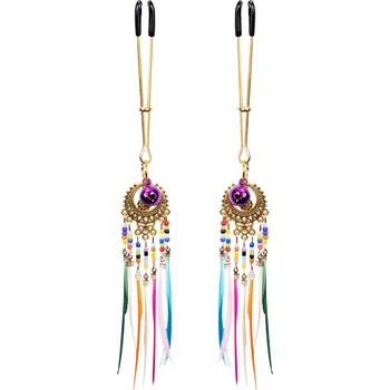Rimba Bondage Play Nipple Clamps with Feathers Multicolor