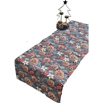 ubrus Textilní běhoun na stůl - Vánoce - tmavě modrá s motivem šišek - 30 x 120 cm