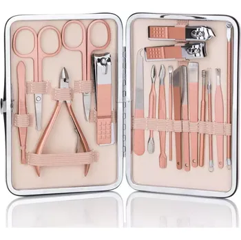 Sada na manikúru i pedikúru 18ks v růžovém pouzdře