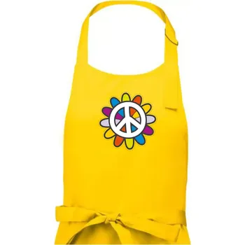 Kuchyňská zástěra Peace symbol s kreslenou květinou - Dámská zástěra na vaření - Univerzální velikost ( Žlutá )