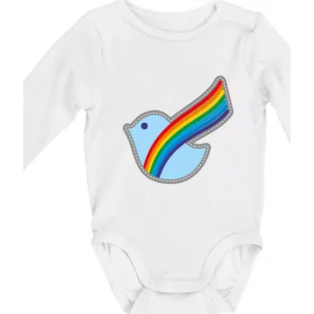 Kojenecké oblečení Duhová holubice - Body kojenecké s dlouhým rukávem - Dlouhý r. do 3 měs ( Bílá )