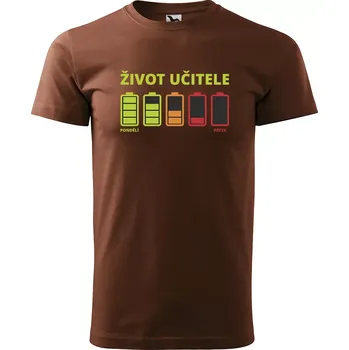 Pánské tričko Sablio Tričko s potiskem Život učitele Po-Pá - hnědé S