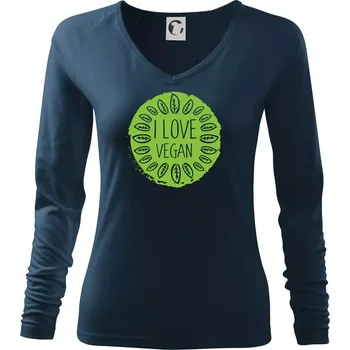 Dámské tričko I love vegan v kruhu - Triko dámské Elegance - XS ( Námořní modrá (velmi tmavá - téměř černá) )