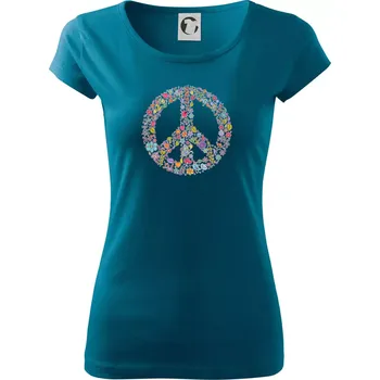 Dámské tričko Peace symbol lístečky - Dámské triko Pure - 3XL ( Petrolejová )