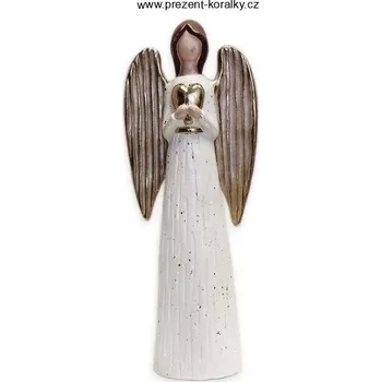 Vánoční dekorace Keramický anděl se zlatým srdíčkem 37.5 cm zlatá