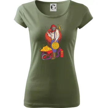 Dámské tričko Horník těží bitcoiny - Dámské triko Pure - XS ( Khaki )