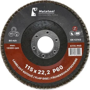 Brusný kotouč OSTATNÍ Kotouč lamelový brusný Molatool KorundØ 115 x 22,2 mm, P60