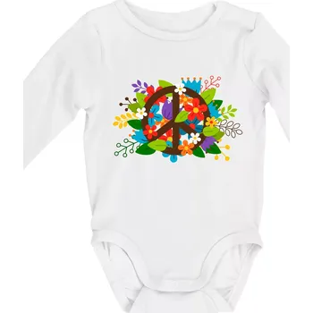 Kojenecké oblečení Peace symbol prorostlý květinami - Body kojenecké s dlouhým rukávem - Dlouhý r. do 3 měs ( Bílá )