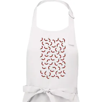 Kuchyňská zástěra Chili potisk - Pánská zástěra na vaření - Univerzální velikost ( Bílá )