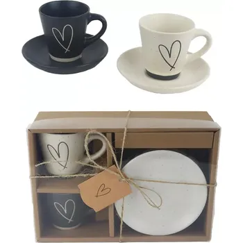 Sada hrnků s podšálky s motivem srdce (Dárková sada hrníčků)