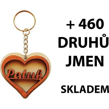 Dřevěný přívěsek na klíče – srdíčko se jménem Jména: Lukáš