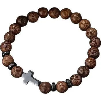 Náramek Přírodní santalový korálkový náramek s křížkem
